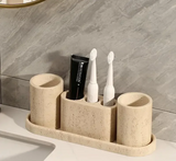 Calacéra Ceramic Bathroom Accessories Set – Stone-Effect Luxury Vanity Collection | Modern Spa Bathroom Décor