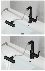 AquaLuxe SmartCascade Basin Mixer – Digital Waterfall Bathroom Faucet | Adjustable LED Temperature Sink Tap