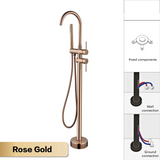 NoirLuxe Floor-Mounted Brass Bath Mixer Tap – Dual-Handle Black Freestanding Faucet with Hand Shower | 2-in-1 Hot & Cold Luxury Bathroom System