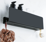 NoirSpace Wall Storage Shelf – Matte Black Aluminium Organiser with Hooks | Modern Bathroom & Kitchen Rack