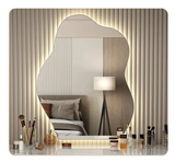 ElaraGlow Organic LED Vanity Mirror – Scandinavian Irregular Wall Mirror with Ambient Lighting for Bathroom & Living Spaces