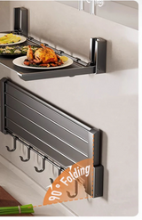 Velmora FlexiRack Foldable Kitchen Spice Rack – Wall-Mounted Self-Adhesive Storage Organiser with Hooks | Space-Saving Metal Utensil & Seasoning Holder