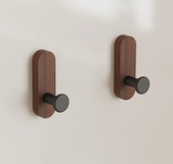 Eloria NordicWood Self-Adhesive Walnut Wall Hooks – Scandinavian Minimalist Coat & Towel Hooks (2 or 5 Piece Set) | Drill-Free Wooden Storage Solution