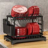 ElevaDry Dual-Tier Dish Rack – Space-Saving Kitchen Drainer with Auto-Drain Spout & Steel Storage Frame