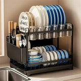 ElevaDry Dual-Tier Dish Rack – Space-Saving Kitchen Drainer with Auto-Drain Spout & Steel Storage Frame