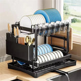 ElevaDry Dual-Tier Dish Rack – Space-Saving Kitchen Drainer with Auto-Drain Spout & Steel Storage Frame