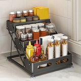 ElevaRack Foldable Spice Organiser – 3-Tier Metal Kitchen Storage Shelf | Matte Black Countertop Rack