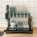 ElevaDry Dual-Tier Dish Rack – Space-Saving Kitchen Drainer with Auto-Drain Spout & Steel Storage Frame