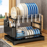 ElevaDry Dual-Tier Dish Rack – Space-Saving Kitchen Drainer with Auto-Drain Spout & Steel Storage Frame