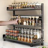 Elevio 3-Tier Spice Station – Black Stainless Steel Kitchen Organiser | Large Capacity Countertop Storage Shelf