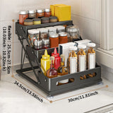 ElevaRack Foldable Spice Organiser – 3-Tier Metal Kitchen Storage Shelf | Matte Black Countertop Rack