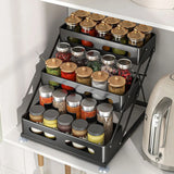 ElevaRack Foldable Spice Organiser – 3-Tier Metal Kitchen Storage Shelf | Matte Black Countertop Rack