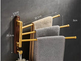 LuxFold Foldable Towel Rail – Wood & Brushed Gold Wall-Mounted Holder | Compact Luxury Bathroom Storage