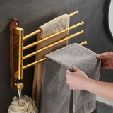 LuxFold Foldable Towel Rail – Wood & Brushed Gold Wall-Mounted Holder | Compact Luxury Bathroom Storage