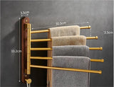 LuxFold Foldable Towel Rail – Wood & Brushed Gold Wall-Mounted Holder | Compact Luxury Bathroom Storage