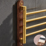 LuxFold Foldable Towel Rail – Wood & Brushed Gold Wall-Mounted Holder | Compact Luxury Bathroom Storage