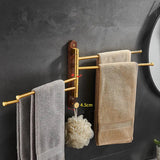 LuxFold Foldable Towel Rail – Wood & Brushed Gold Wall-Mounted Holder | Compact Luxury Bathroom Storage