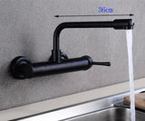 ObsidianFlow Wall Kitchen Tap – Matte Black Brass Mixer Faucet | 360° Rotating Modern Sink Tap