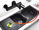 ObsidianFlow Wall Kitchen Tap – Matte Black Brass Mixer Faucet | 360° Rotating Modern Sink Tap