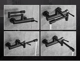 ObsidianFlow Wall Kitchen Tap – Matte Black Brass Mixer Faucet | 360° Rotating Modern Sink Tap