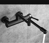ObsidianFlow Wall Kitchen Tap – Matte Black Brass Mixer Faucet | 360° Rotating Modern Sink Tap