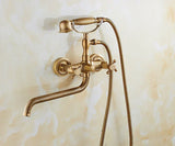 HeritageRain Retro Shower System – Antique Brass Wall-Mounted Mixer Set | Classic Handheld Shower & Extended Spout