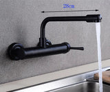 ObsidianFlow Wall Kitchen Tap – Matte Black Brass Mixer Faucet | 360° Rotating Modern Sink Tap