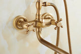 HeritageRain Retro Shower System – Antique Brass Wall-Mounted Mixer Set | Classic Handheld Shower & Extended Spout