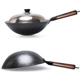 EmberCraft Carbon Iron Wok – Hand-Forged Stir-Fry Pan with Wooden Handle | Traditional Asian Cookware