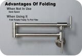 PivotPro Wall-Mount Pot Filler Faucet – Folding Brass Kitchen Faucet | Extendable Swing Arm | Brushed Chrome Cold Water Kitchen Tap