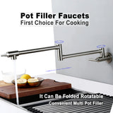 PivotPro Wall-Mount Pot Filler Faucet – Folding Brass Kitchen Faucet | Extendable Swing Arm | Brushed Chrome Cold Water Kitchen Tap