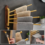 LuxFold Foldable Towel Rail – Wood & Brushed Gold Wall-Mounted Holder | Compact Luxury Bathroom Storage