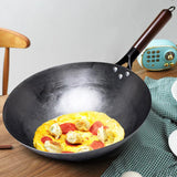 EmberCraft Carbon Iron Wok – Hand-Forged Stir-Fry Pan with Wooden Handle | Traditional Asian Cookware
