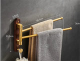 LuxFold Foldable Towel Rail – Wood & Brushed Gold Wall-Mounted Holder | Compact Luxury Bathroom Storage