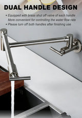 PivotPro Wall-Mount Pot Filler Faucet – Folding Brass Kitchen Faucet | Extendable Swing Arm | Brushed Chrome Cold Water Kitchen Tap