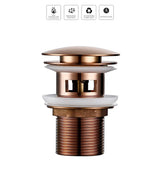 AuroraDrain Pop-Up Waste – Rose Gold Bathroom Sink Drain | Solid Brass Basin Stopper
