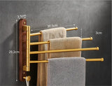 LuxFold Foldable Towel Rail – Wood & Brushed Gold Wall-Mounted Holder | Compact Luxury Bathroom Storage