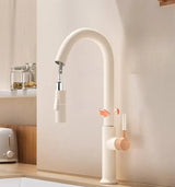 IvoryFlow Pull-Down Kitchen Mixer Tap – Cream Stainless Steel Faucet | 360° Swivel Hot & Cold Sink Sprayer