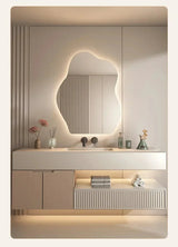 ElaraGlow Organic LED Vanity Mirror – Scandinavian Irregular Wall Mirror with Ambient Lighting for Bathroom & Living Spaces