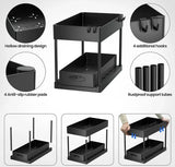 GlideVault Pull-Out Cabinet Organiser – Expandable 2-Tier Under Sink Storage Rack with Hooks & Utility Cup
