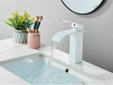 GoldenVista Waterfall Bathroom Faucet – Brushed Gold Basin Mixer Tap | Single Handle Sink Faucet | Modern Deck-Mounted Vanity Faucet