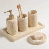 Ravellia Travertine Bathroom Accessories Set – Natural Stone Luxury Vanity Collection | Spa-Inspired Bathroom Décor