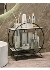 Bellavue Marble Vanity Organiser – Luxury 2-Tier Cosmetic Storage Stand | Gold & Black Bathroom Display Shelf