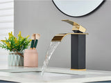 GoldenVista Waterfall Bathroom Faucet – Brushed Gold Basin Mixer Tap | Single Handle Sink Faucet | Modern Deck-Mounted Vanity Faucet