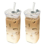 CrystalSquare Heat-Resistant Glass Cup – Clear Square Tumbler with Lid & Straw | Reusable Drinking Glass | Contemporary Home Drinkware
