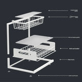 Auralith AquaStor Double-Layer Sink Organiser – Extendable Under-Sink Storage Rack | Reinforced Pull-Out Kitchen Cabinet System