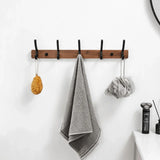 Novalith SARIHOSY Black Wooden Wall Hook Rack – 5-Hook Modern Coat & Towel Organiser | Wall-Mounted Storage for Bathroom, Kitchen & Hallway