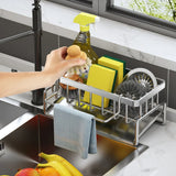 SinkMaster Stainless Steel Sink Caddy – Rust-Resistant Kitchen Sink Organizer | Sponge Holder with Drain Tray | Faucet Storage Rack & Dishcloth Holder