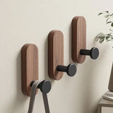 Eloria NordicWood Self-Adhesive Walnut Wall Hooks – Scandinavian Minimalist Coat & Towel Hooks (2 or 5 Piece Set) | Drill-Free Wooden Storage Solution