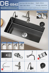 NoirCascade Waterfall Kitchen Sink Set – Black Stainless Steel Undermount Sink | Luxury Single Bowl Workstation